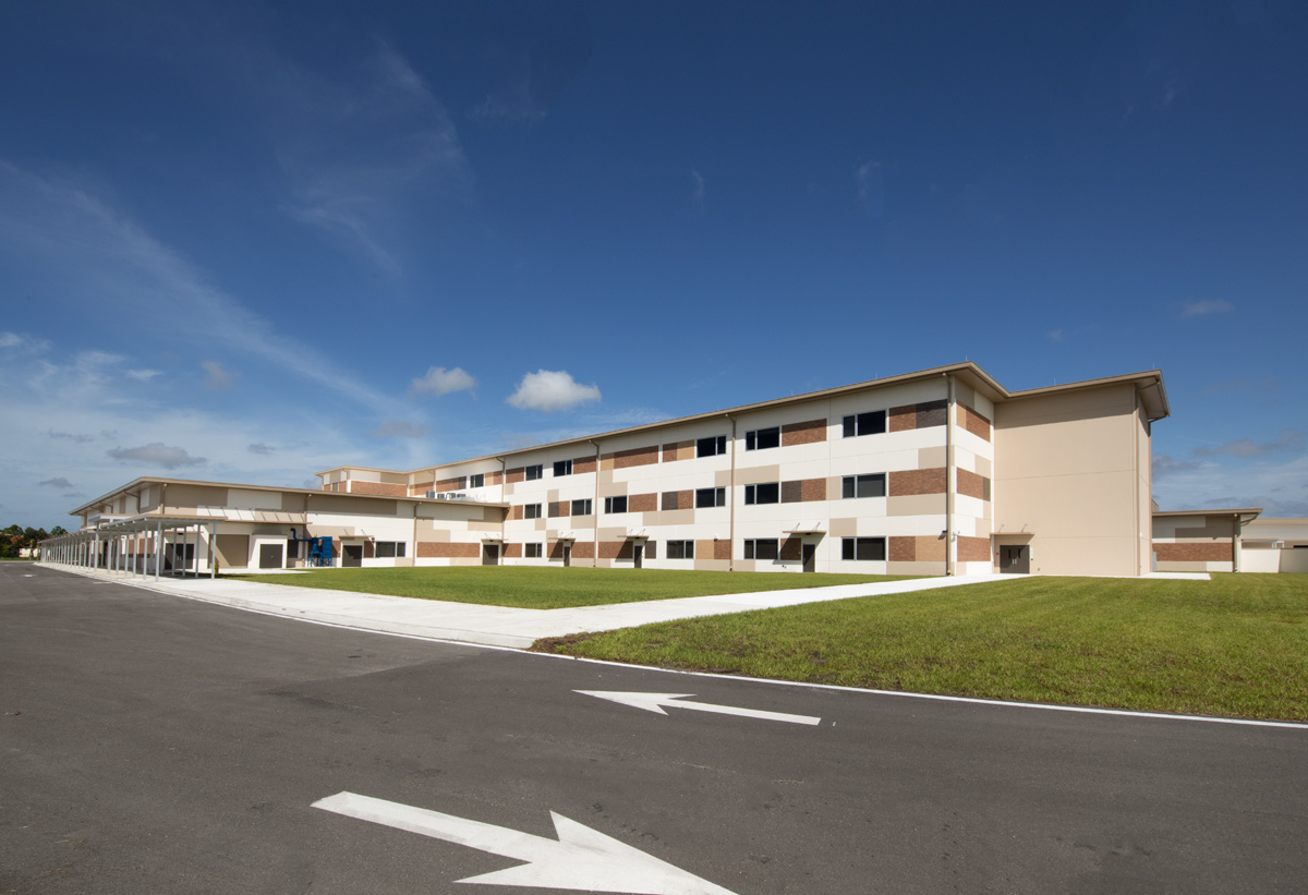 Architectural view of the Gateway High School in Fort Myers, FL.